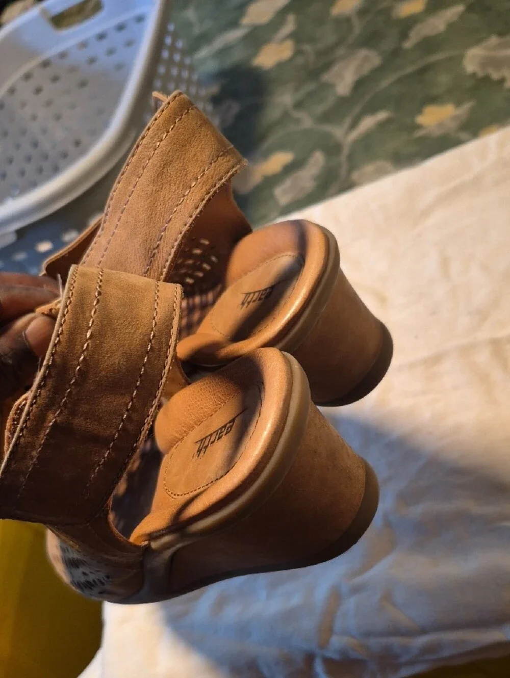 Earth Women's Laser-Cut Slingback Sandals in Tan and Metallic Brown